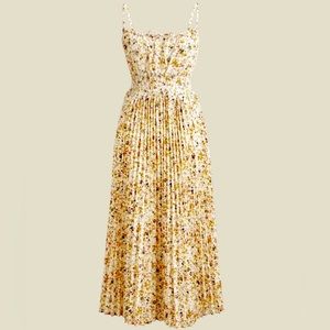 Smocked Waist Pleated MIDI Dress in Soft Posies